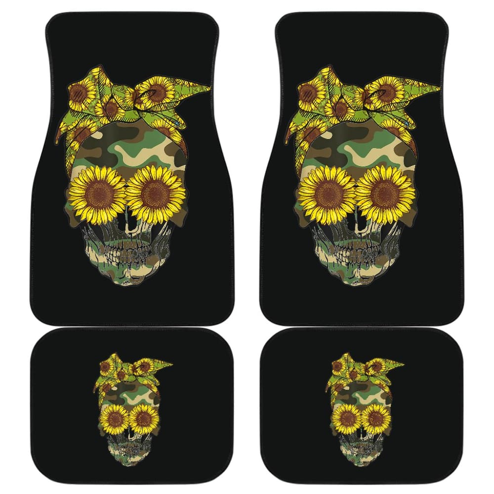 Skull Sunflower Camouflage With Leopard Bandana Bow Car Floor Mats 210403 - YourCarButBetter