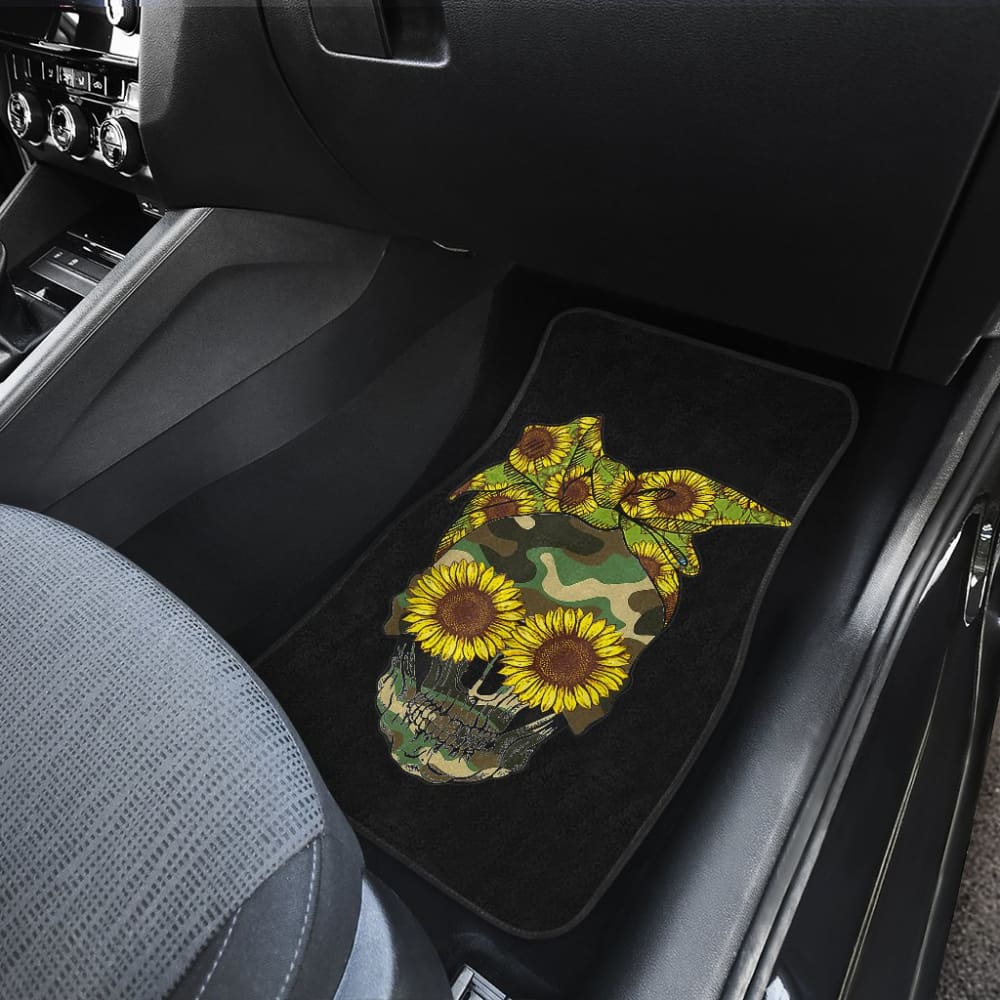 Skull Sunflower Camouflage With Leopard Bandana Bow Car Floor Mats 210403 - YourCarButBetter