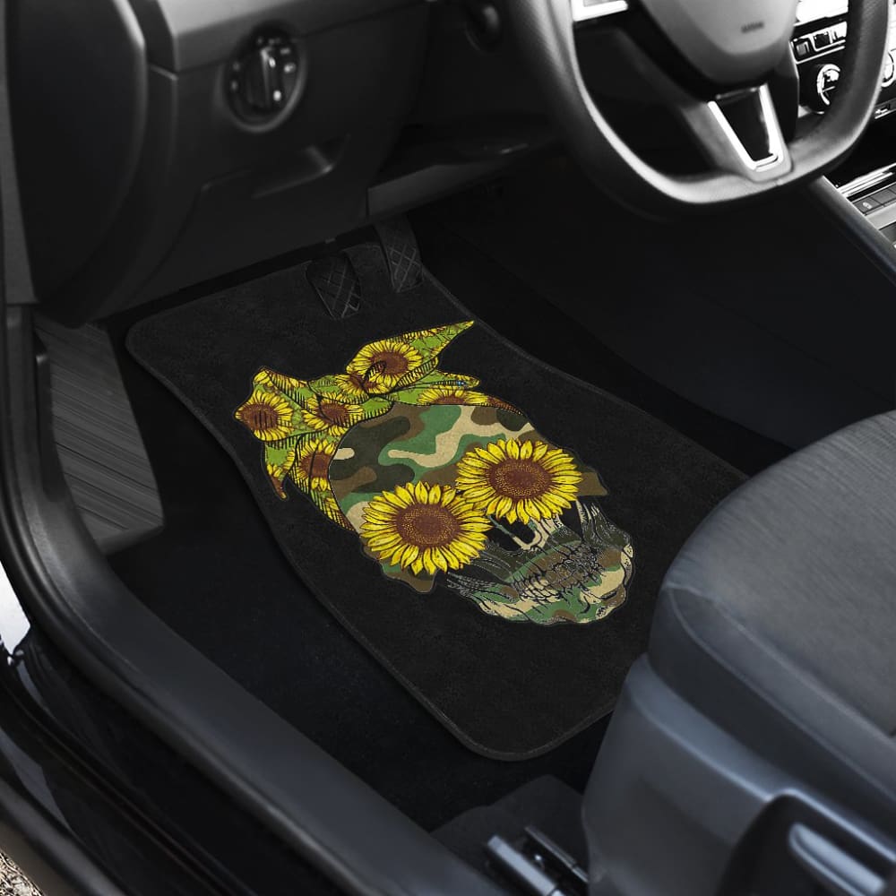 Skull Sunflower Camouflage With Leopard Bandana Bow Car Floor Mats 210403 - YourCarButBetter