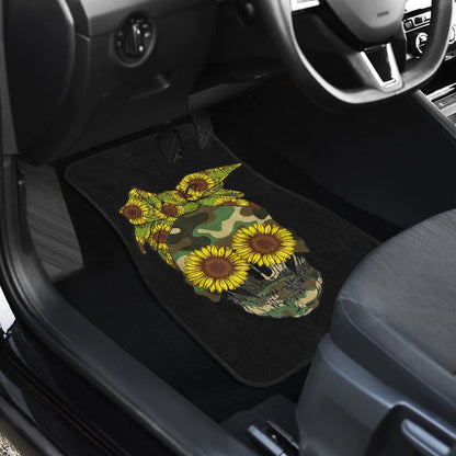 Skull Sunflower Camouflage With Leopard Bandana Bow Car Floor Mats 210403 - YourCarButBetter