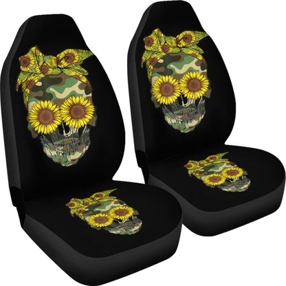 Skull Sunflower Camouflage With Leopard Bandana Bow Car Seat Covers 210403 - YourCarButBetter