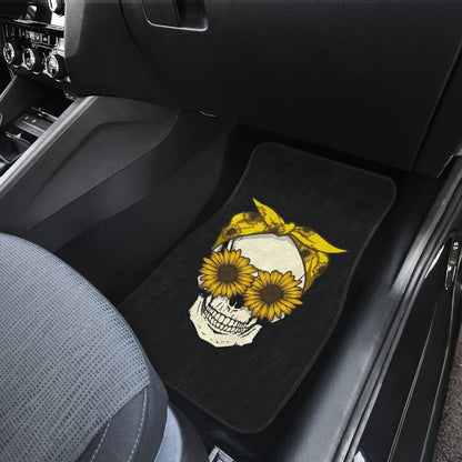 Skull Sunflower Custom Car Accessories Car Floor Mats 212101 - YourCarButBetter