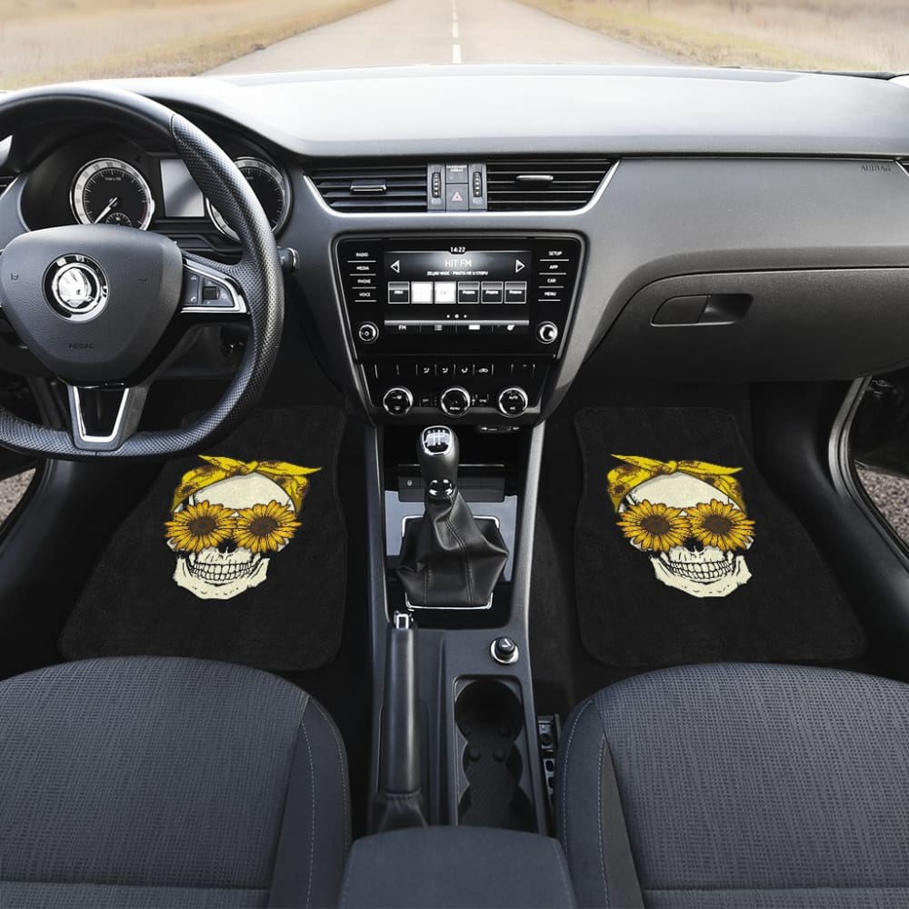 Skull Sunflower Custom Car Accessories Car Floor Mats 212101 - YourCarButBetter