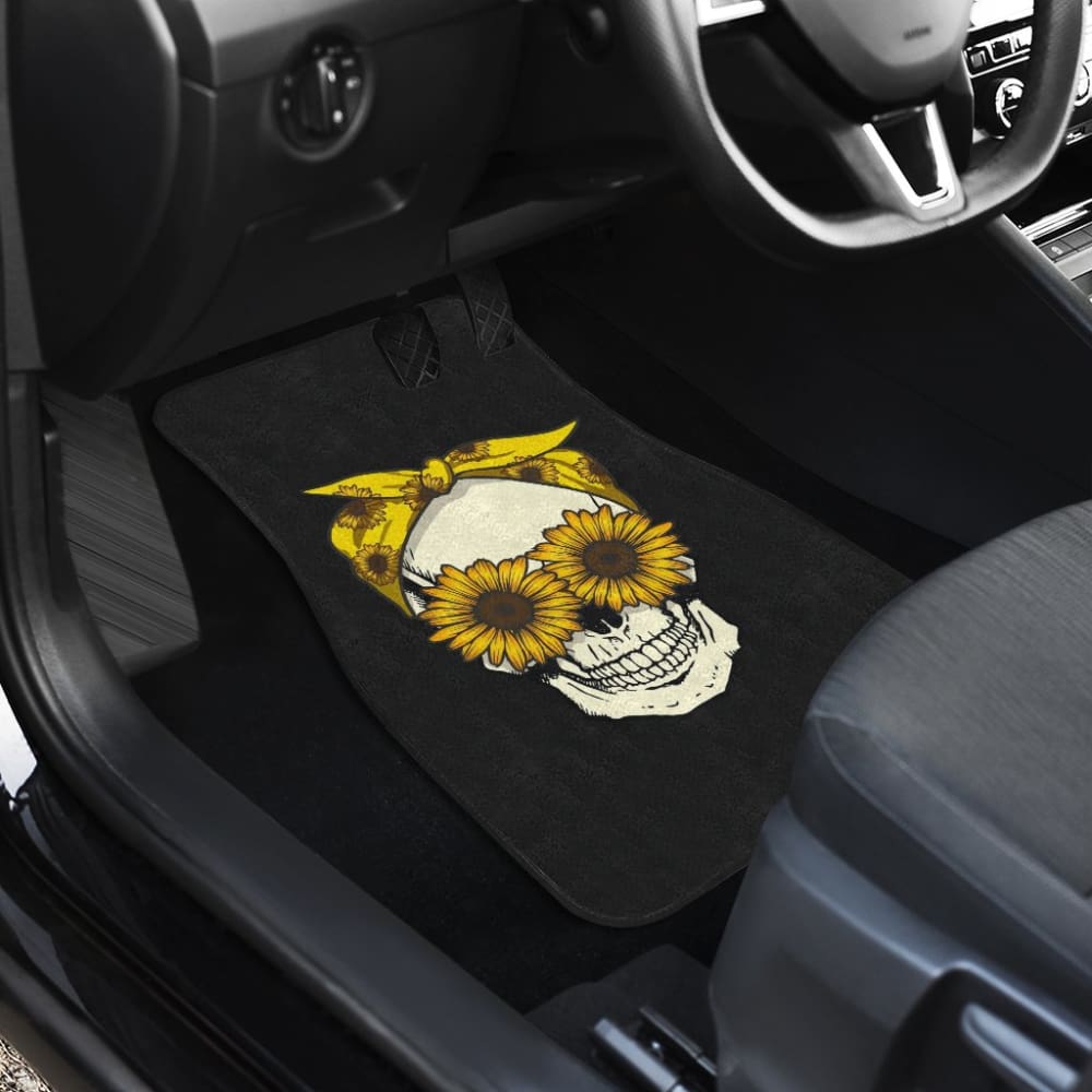 Skull Sunflower Custom Car Accessories Car Floor Mats 212101 - YourCarButBetter