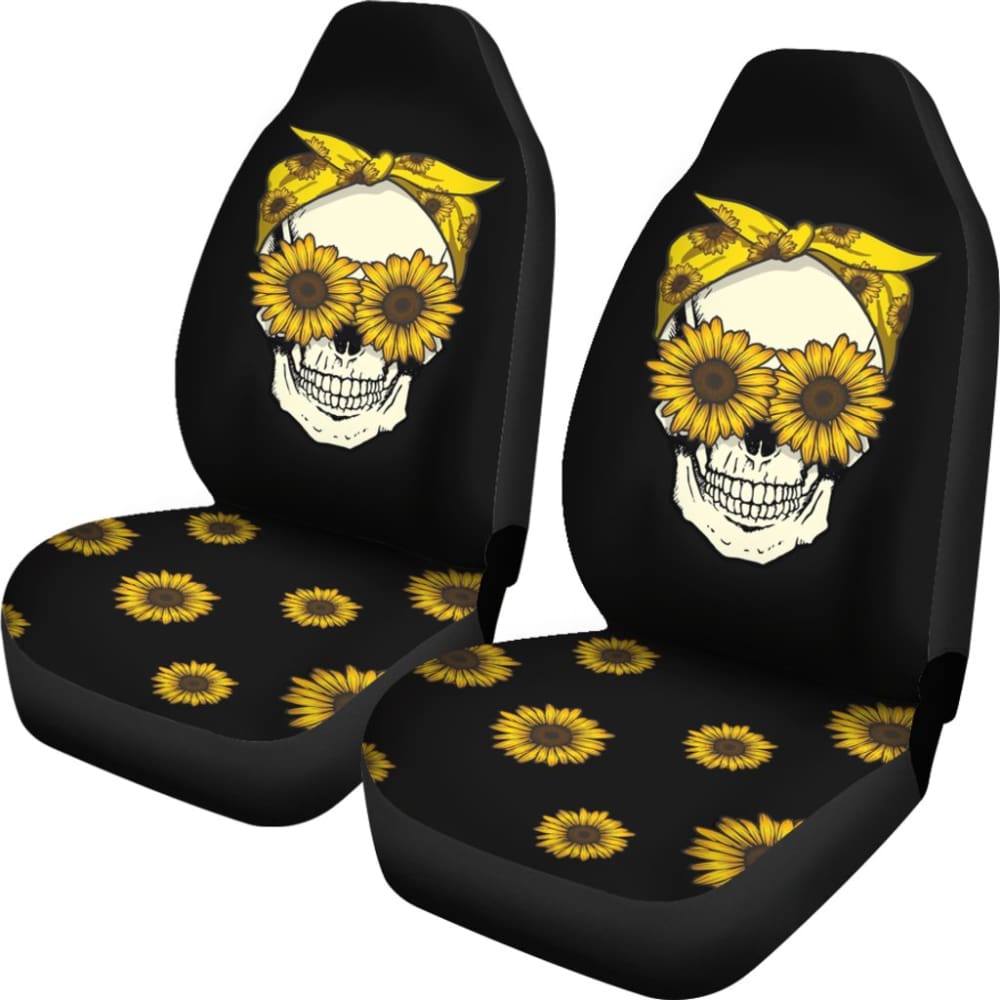 Skull Sunflower Custom Car Accessories Car Seat Covers 212101 - YourCarButBetter