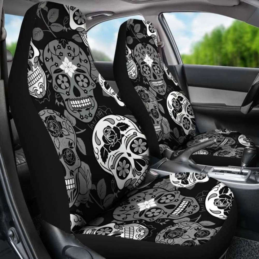 Skullistic Sugar Skulls Grey Car Seat Covers 101207