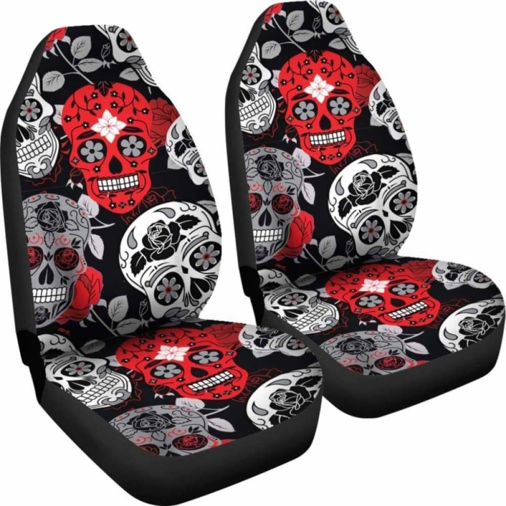 Skullistic Sugar Skulls Red Car Seat Covers 101207