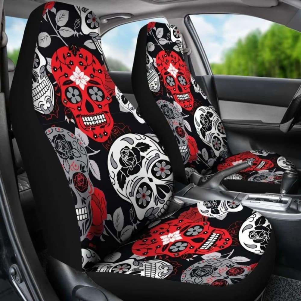 Skullistic Sugar Skulls Red Car Seat Covers 101207