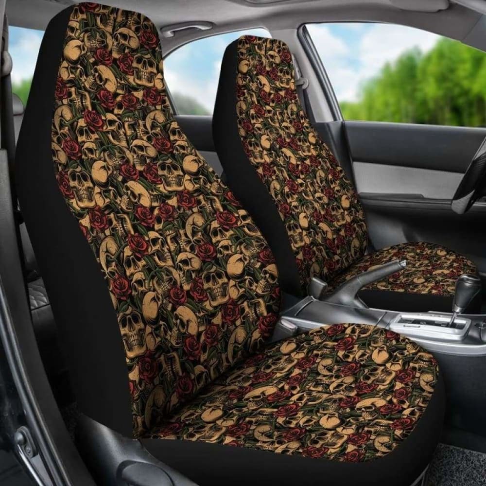 Skulls With Roses Car Seat Covers Tattoo Style 174914 - YourCarButBetter