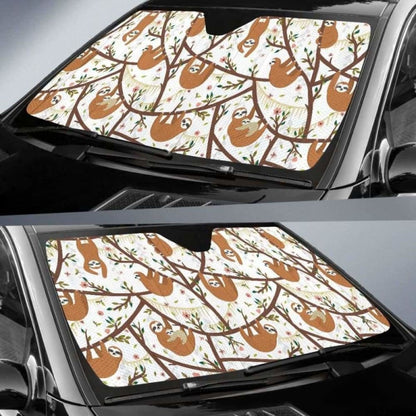 Sloths Hanging On The Tree Pattern Car Auto Sun Shades 172609 - YourCarButBetter