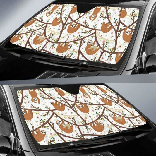 Sloths Hanging On The Tree Pattern Car Auto Sun Shades 172609 - YourCarButBetter