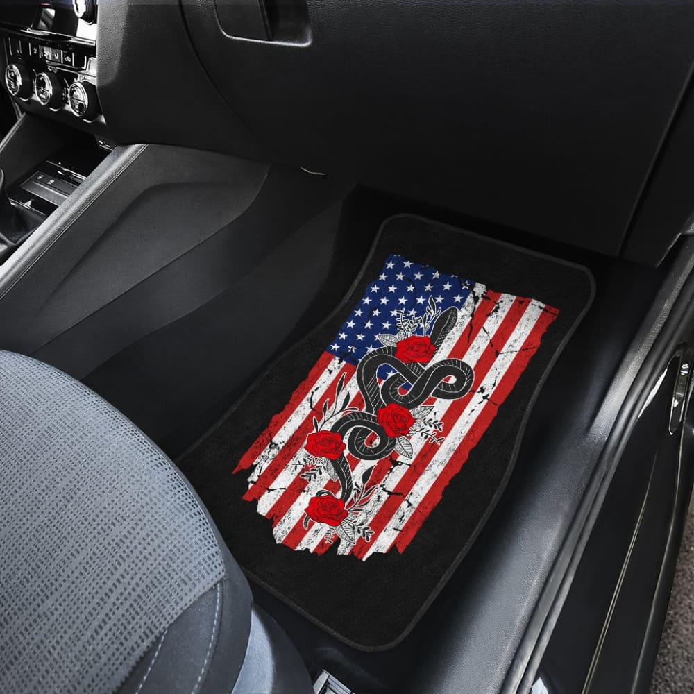 Snake And Flower Custom Design American Flag Style Car Floor Mats 212109 - YourCarButBetter