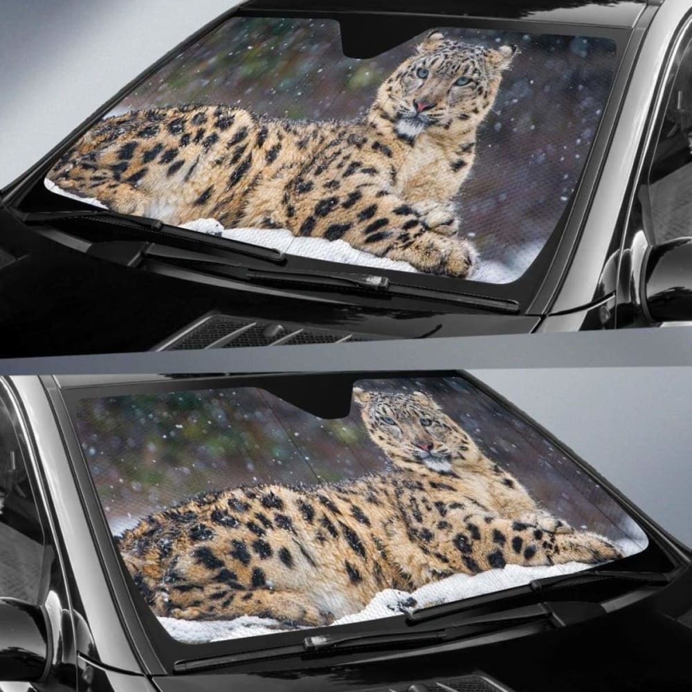 Snow Leopard Female Snow 4K Car Sun Shade 172609 - YourCarButBetter