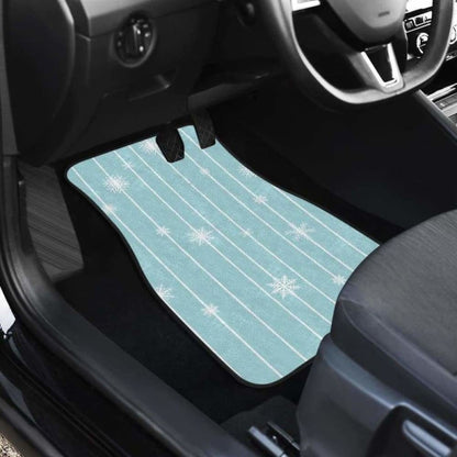 Snowflake Pattern Blue Stripe Background Front And Back Car Mats 110728 - YourCarButBetter