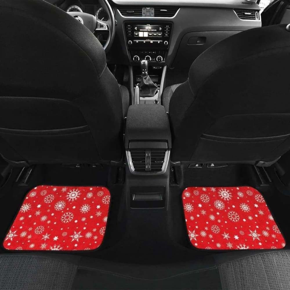 Snowflake Pattern Red Background Front And Back Car Mats 110728 - YourCarButBetter