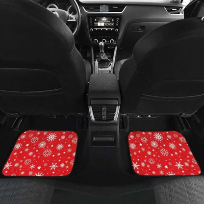Snowflake Pattern Red Background Front And Back Car Mats 110728 - YourCarButBetter