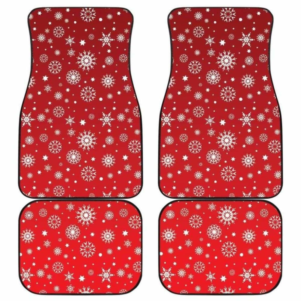 Snowflake Pattern Red Background Front And Back Car Mats 110728 - YourCarButBetter