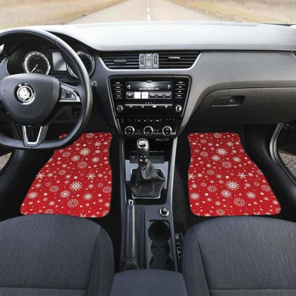 Snowflake Pattern Red Background Front And Back Car Mats 110728 - YourCarButBetter