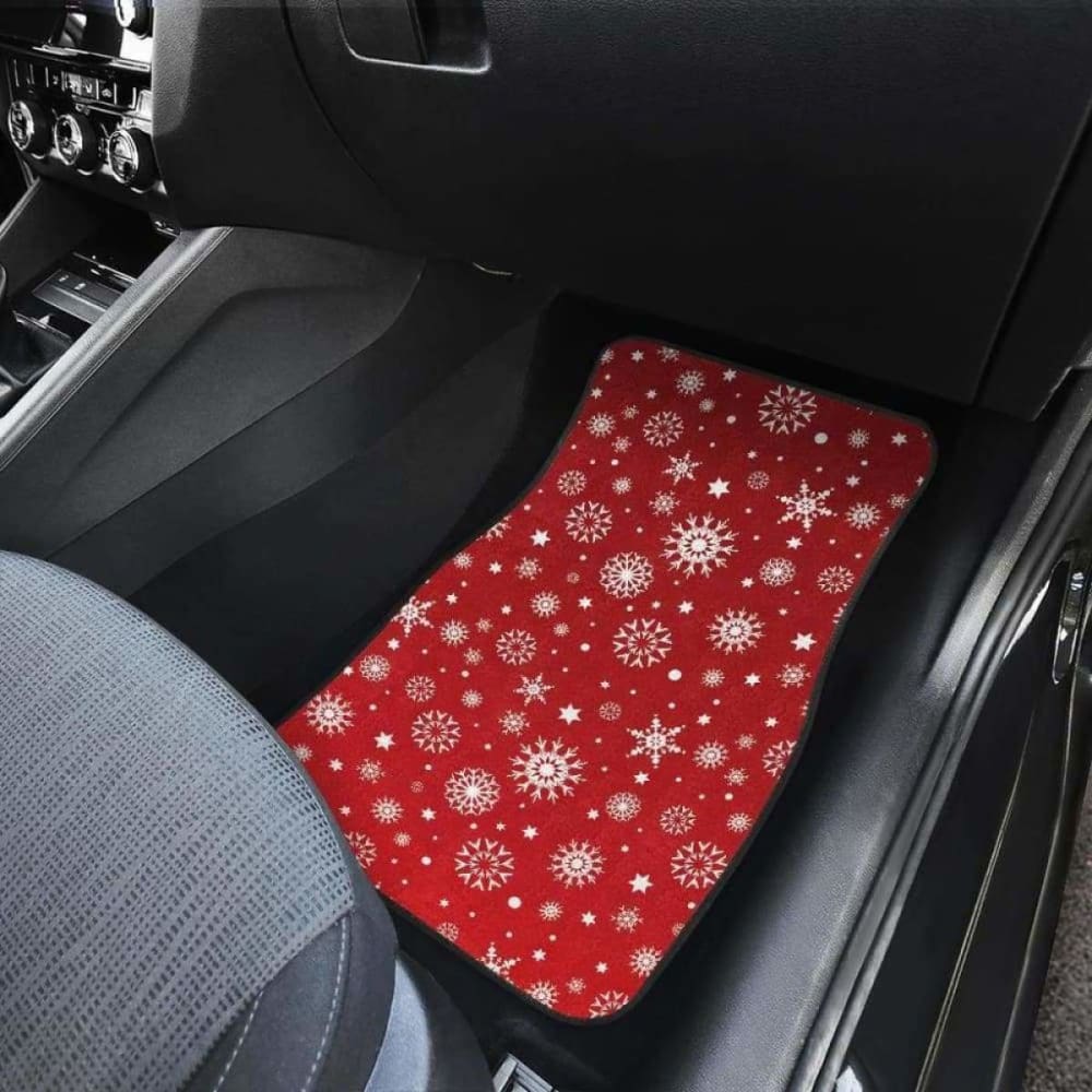 Snowflake Pattern Red Background Front And Back Car Mats 110728 - YourCarButBetter