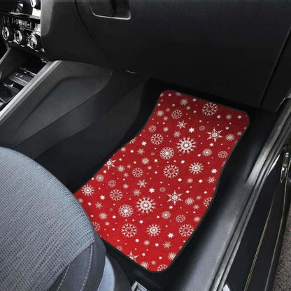 Snowflake Pattern Red Background Front And Back Car Mats 110728 - YourCarButBetter