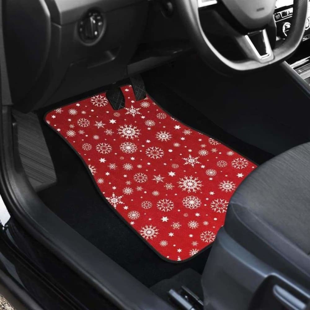 Snowflake Pattern Red Background Front And Back Car Mats 110728 - YourCarButBetter
