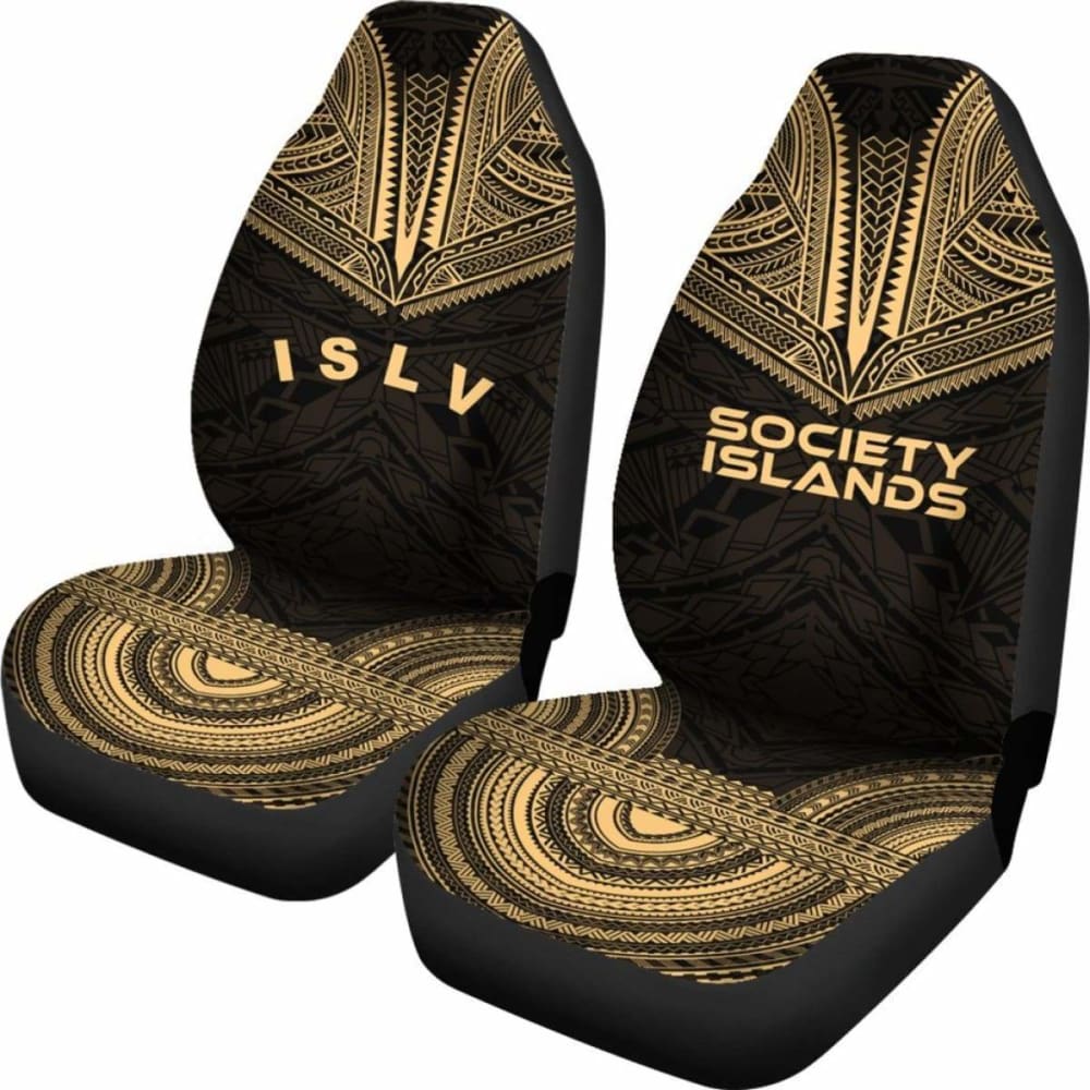 Society Islands Car Seat Cover - Society Islands Flag Polynesian Chief Tattoo Gold Version - 10 174914 - YourCarButBetter