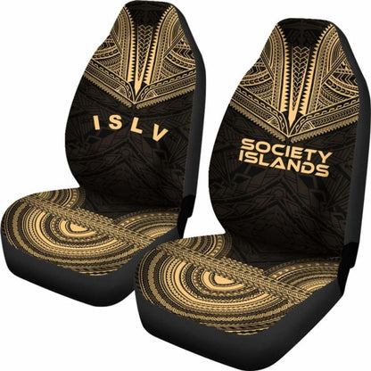 Society Islands Car Seat Cover - Society Islands Flag Polynesian Chief Tattoo Gold Version - 10 174914 - YourCarButBetter