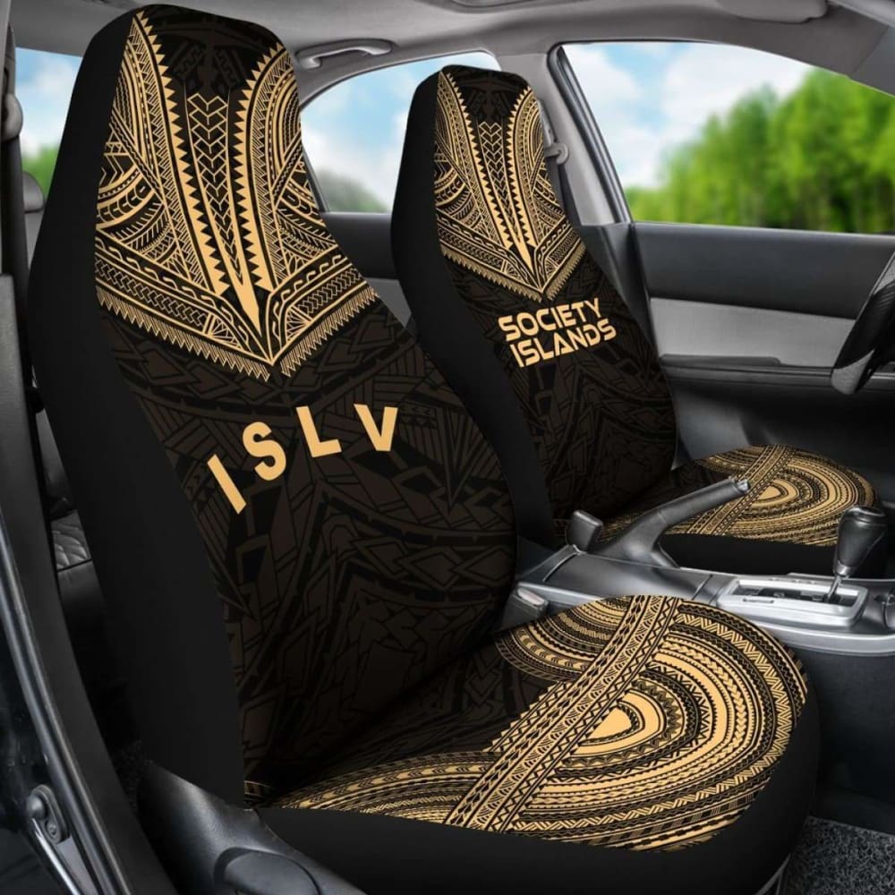Society Islands Car Seat Cover - Society Islands Flag Polynesian Chief Tattoo Gold Version - 10 174914 - YourCarButBetter