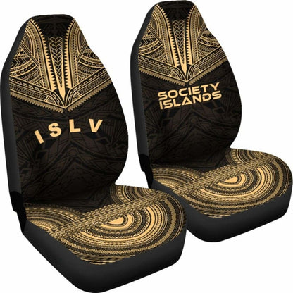 Society Islands Car Seat Cover - Society Islands Flag Polynesian Chief Tattoo Gold Version - 10 174914 - YourCarButBetter