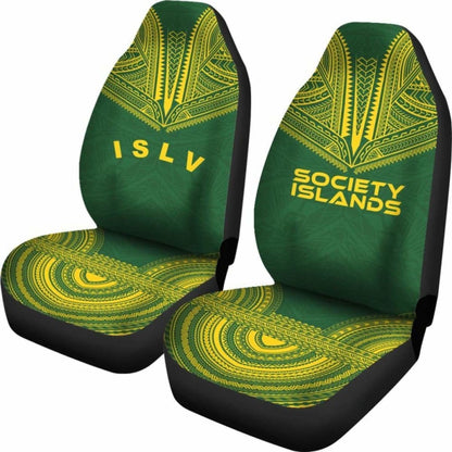 Society Islands Car Seat Cover - Society Islands Flag Polynesian Chief Tattoo Green Version - 10 174914 - YourCarButBetter