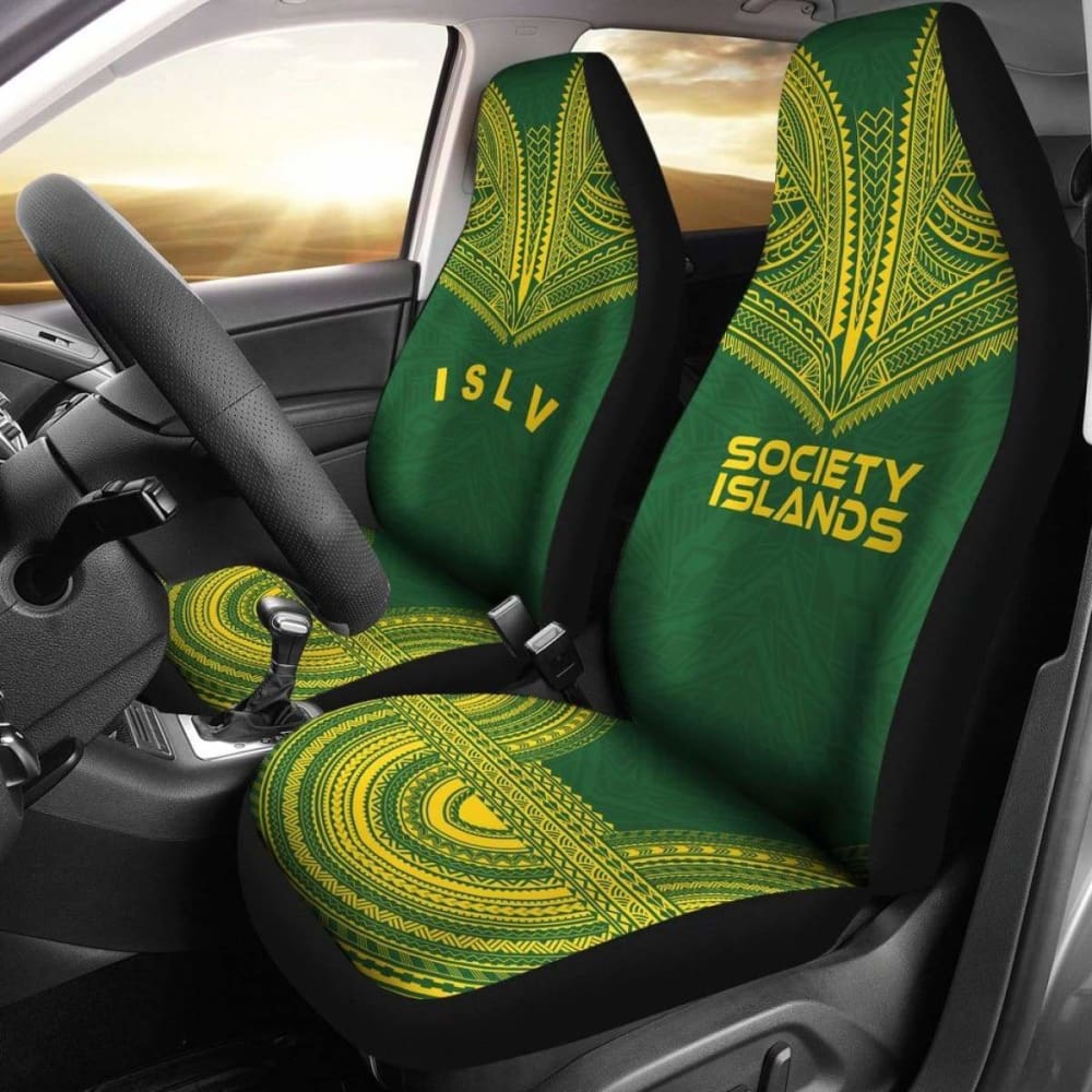 Society Islands Car Seat Cover - Society Islands Flag Polynesian Chief Tattoo Green Version - 10 174914 - YourCarButBetter