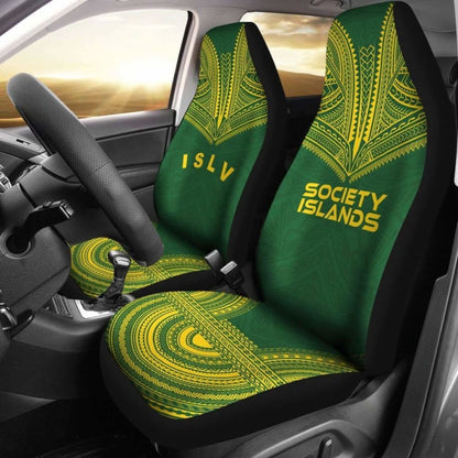 Society Islands Car Seat Cover - Society Islands Flag Polynesian Chief Tattoo Green Version - 10 174914 - YourCarButBetter