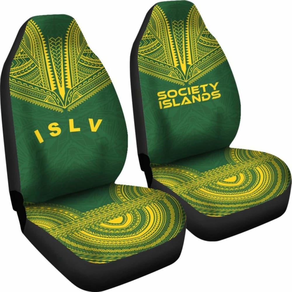 Society Islands Car Seat Cover - Society Islands Flag Polynesian Chief Tattoo Green Version - 10 174914 - YourCarButBetter