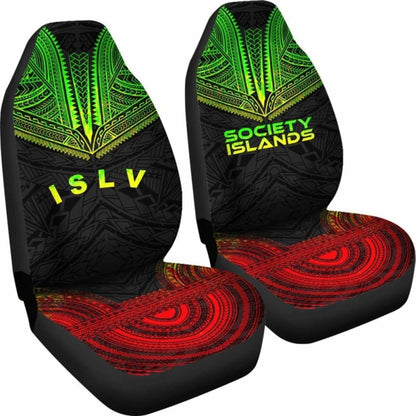 Society Islands Car Seat Cover - Society Islands Flag Polynesian Chief Tattoo Reggae Version - 10 174914 - YourCarButBetter