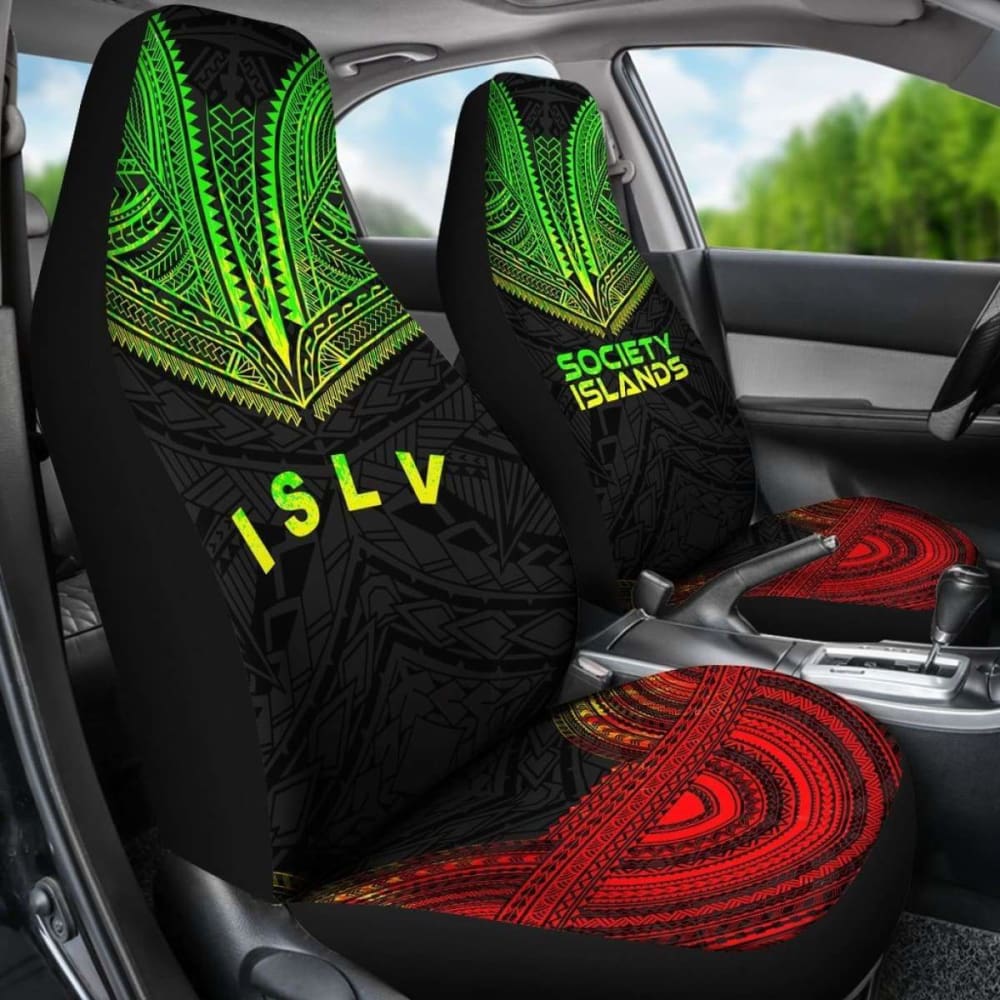 Society Islands Car Seat Cover - Society Islands Flag Polynesian Chief Tattoo Reggae Version - 10 174914 - YourCarButBetter