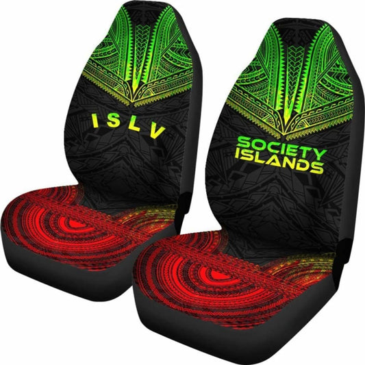 Society Islands Car Seat Cover - Society Islands Flag Polynesian Chief Tattoo Reggae Version - 10 174914 - YourCarButBetter