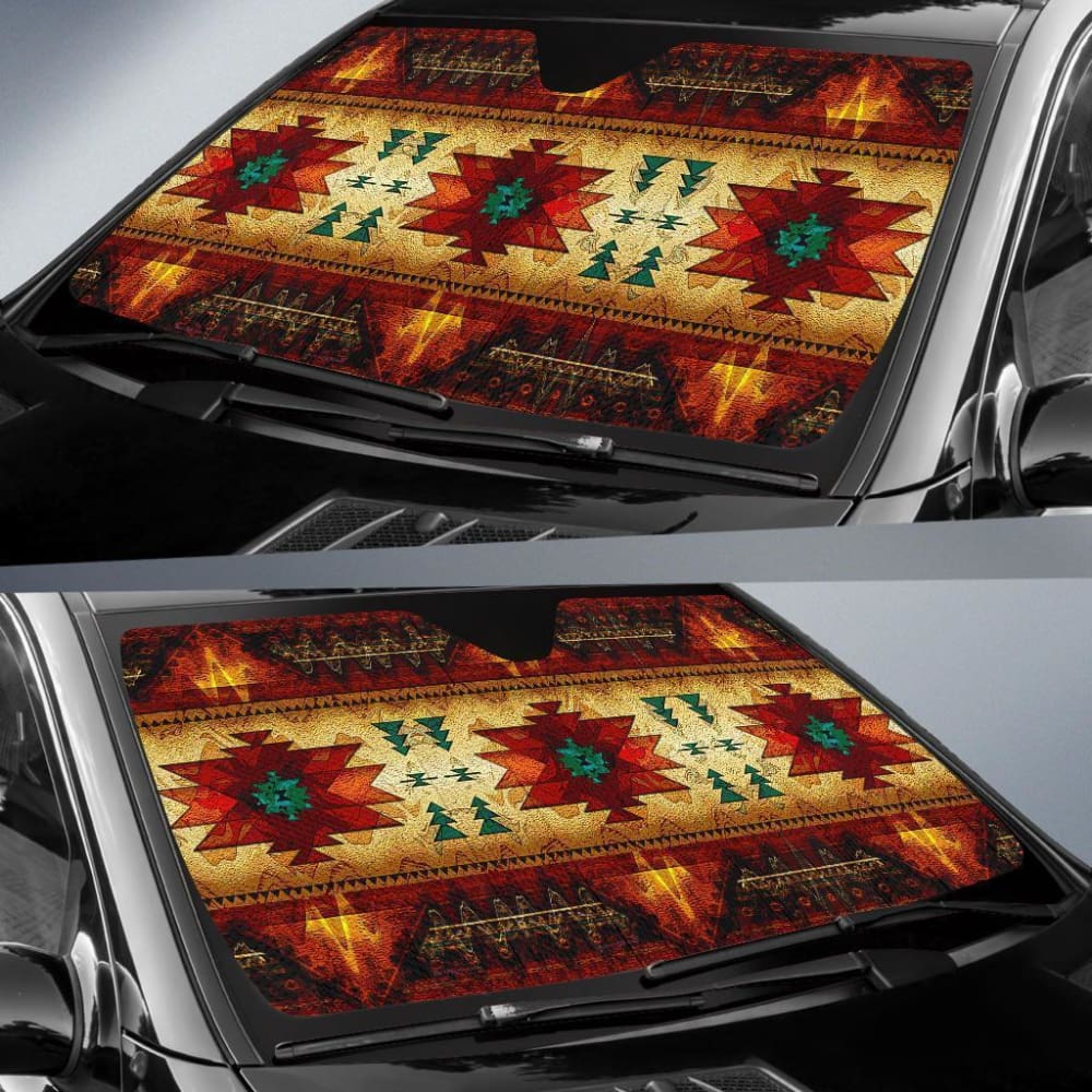 Southwest Brown Symbol Native American Design Auto Sun Shades 093223 - YourCarButBetter