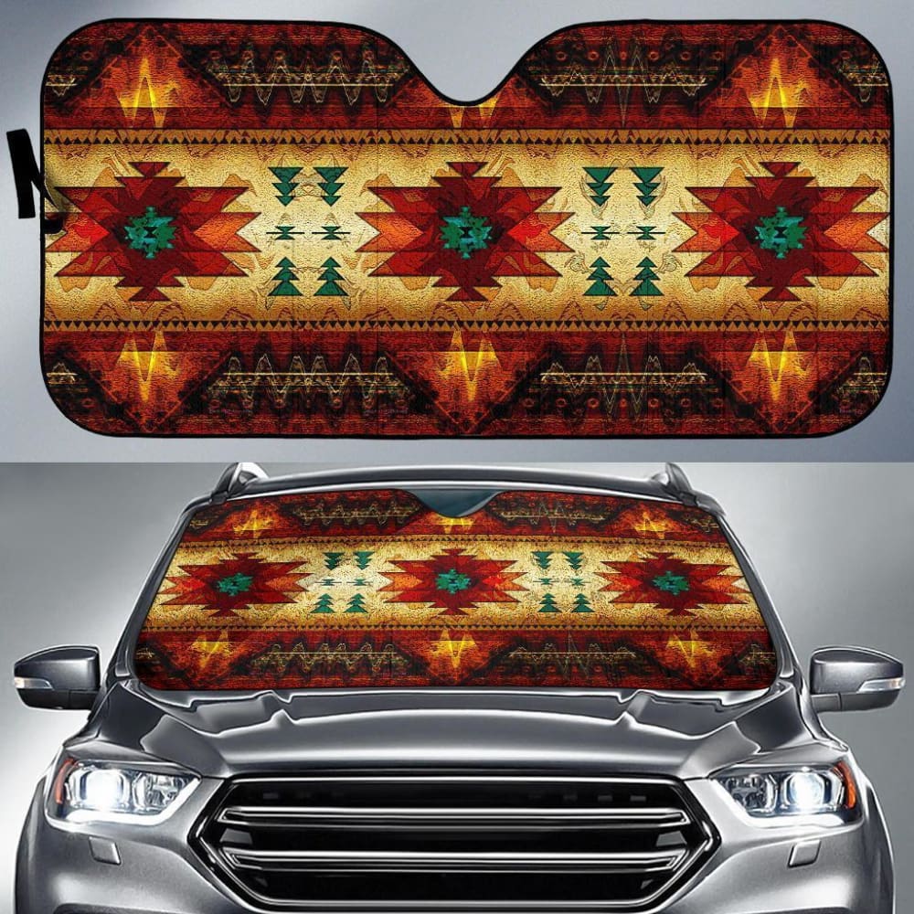 Southwest Brown Symbol Native American Design Auto Sun Shades 093223 - YourCarButBetter