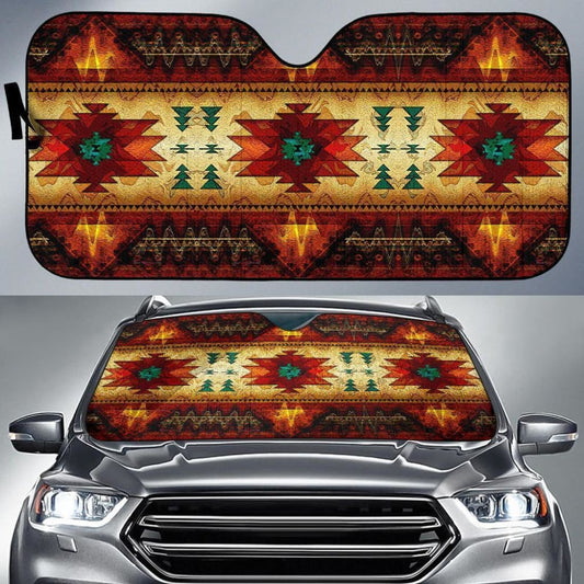 Southwest Brown Symbol Native American Design Auto Sun Shades 093223 - YourCarButBetter