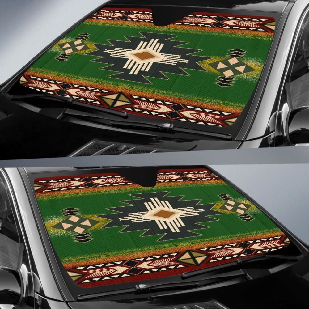 Southwest Green Symbol Native American Auto Sun Shades 093223 - YourCarButBetter