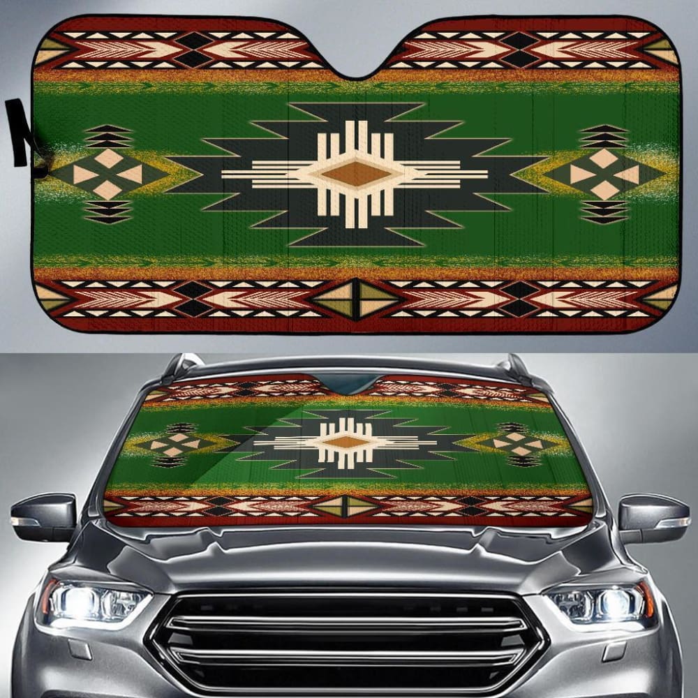 Southwest Green Symbol Native American Auto Sun Shades 093223 - YourCarButBetter