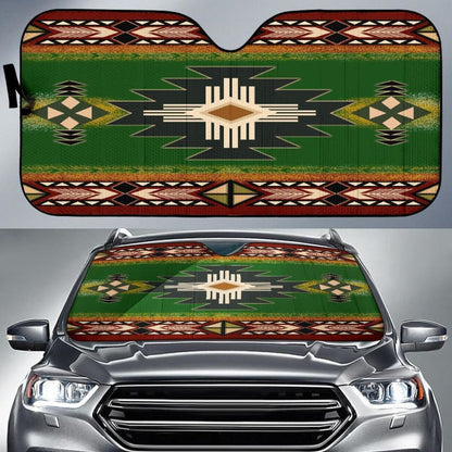 Southwest Green Symbol Native American Auto Sun Shades 093223 - YourCarButBetter