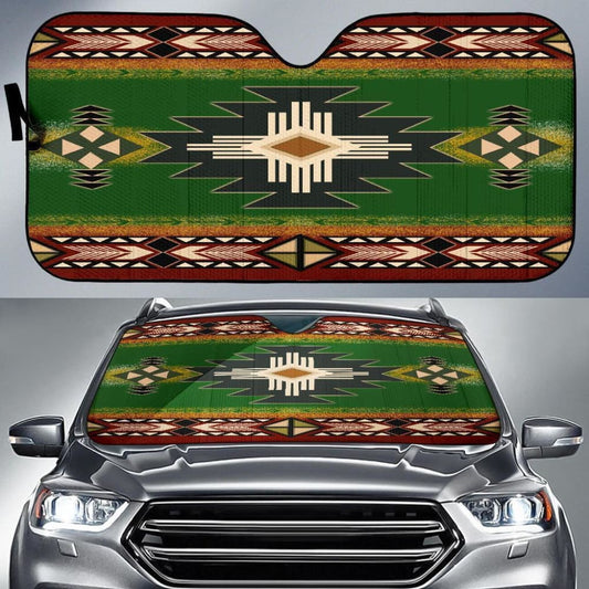Southwest Green Symbol Native American Auto Sun Shades 093223 - YourCarButBetter