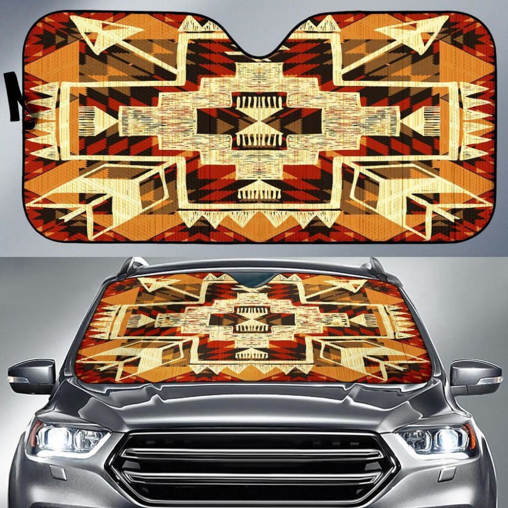 Southwest Yellow Symbol Native American Auto Sun Shades 093223 - YourCarButBetter