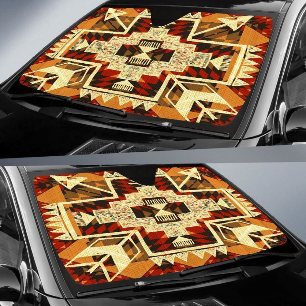 Southwest Yellow Symbol Native American Auto Sun Shades 093223 - YourCarButBetter