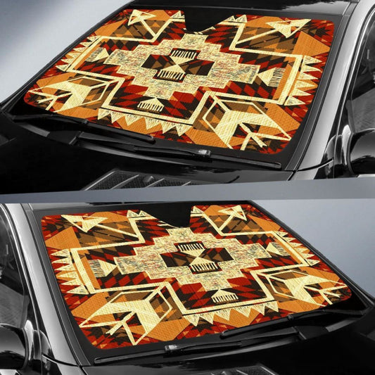 Southwest Yellow Symbol Native American Auto Sun Shades 093223 - YourCarButBetter