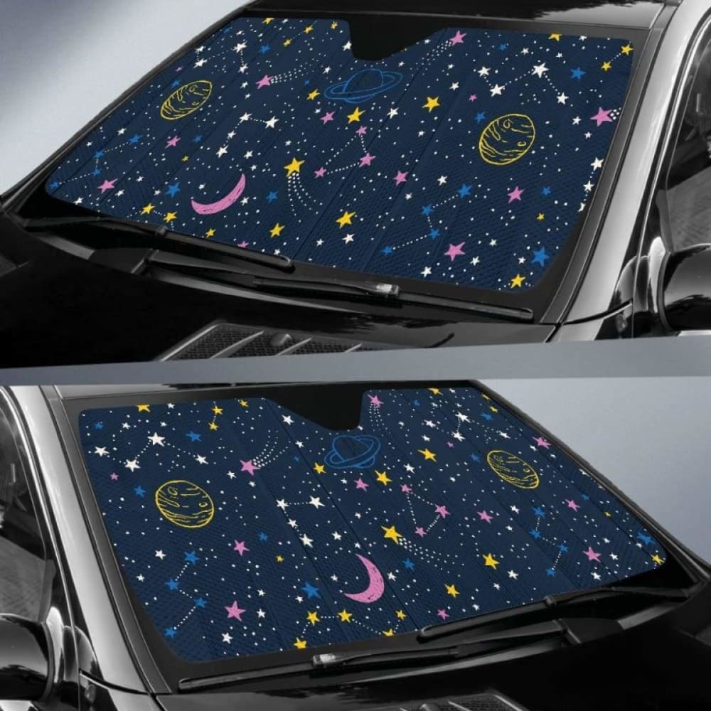 Space Pattern With Planets Comets Constellations And Stars Car Auto Sun Shades 182102 - YourCarButBetter