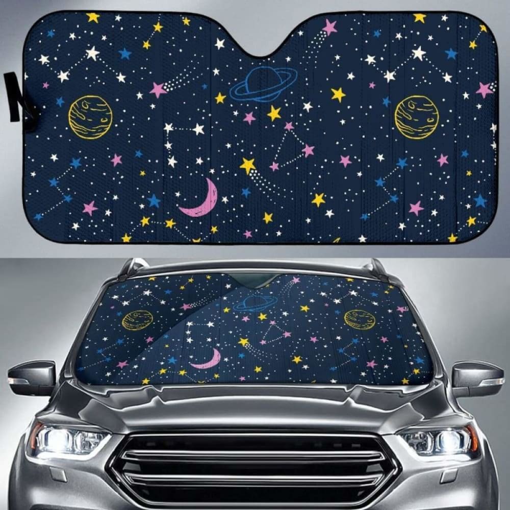 Space Pattern With Planets Comets Constellations And Stars Car Auto Sun Shades 182102 - YourCarButBetter