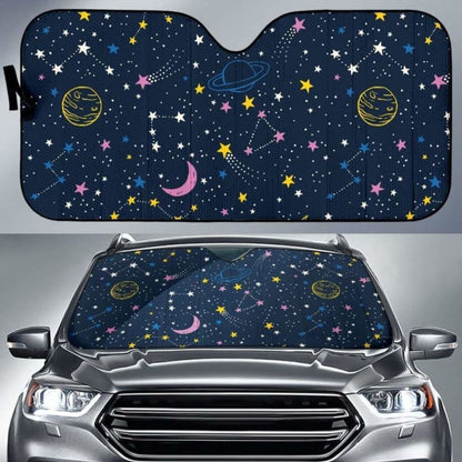 Space Pattern With Planets Comets Constellations And Stars Car Auto Sun Shades 182102 - YourCarButBetter
