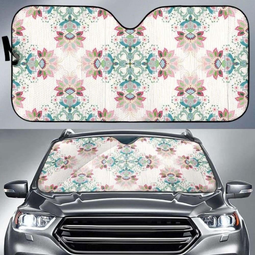 Square Floral Indian Flower Pattern Car Auto Sun Shades 102507 - YourCarButBetter